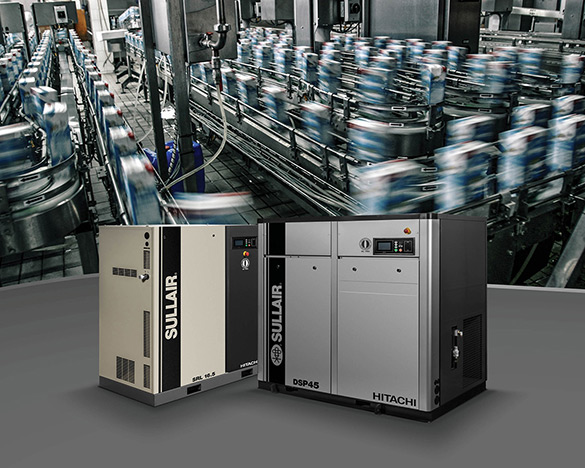 Sullair SRL and DSP Series oil free air compressors overlaying a beverage facility